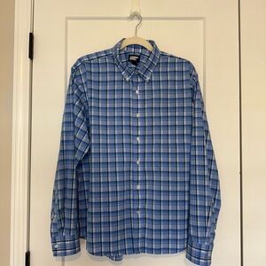 Lands End Men's Blue Plaid Button Down No Iron Shirt